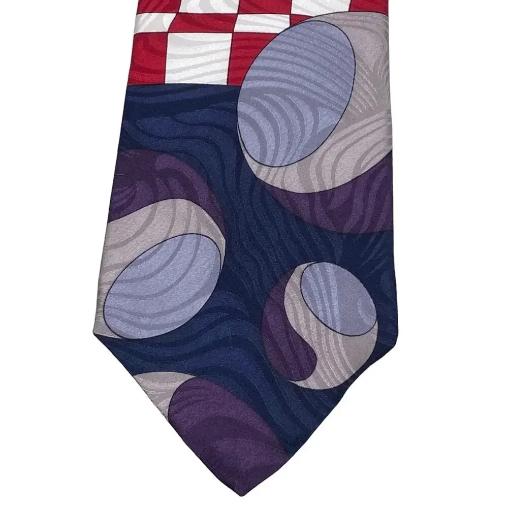 Vintage Valentino Blue Red Abstract 100% Silk Made In USA Neck Tie